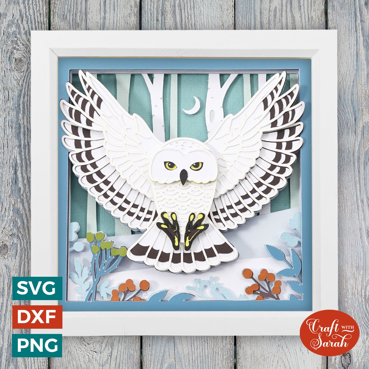 Snowy Owl Winter SVG |  Swooping Owl at Night Shadow Box Cutting File
