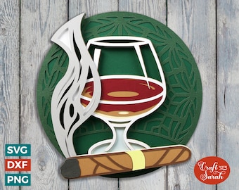Brandy & Cigar SVG File | Layered Cigar and Brandy Cutting File