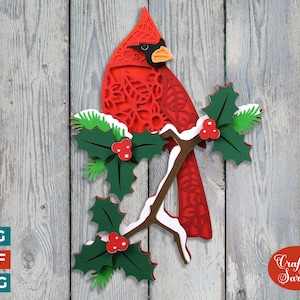 Weihnachtskardinal SVG | Layered Cardinal Bird Plotterdatei