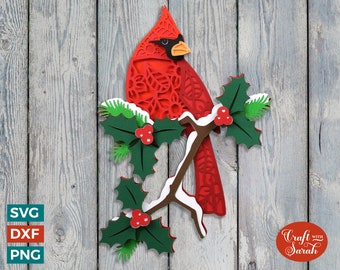 Christmas Cardinal SVG | Layered Cardinal Bird Cutting File