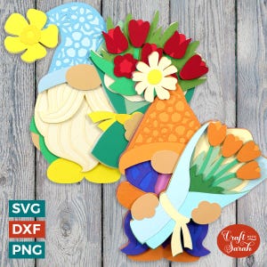 Paire de SVG Floral Gnome | Nains superposés avec fichiers à découper pour bouquets