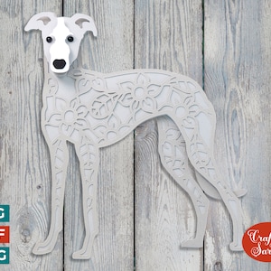 Windhund oder Greyhound SVG Layered Plotterdatei | 3D Lurcher / Whippet Zentangle SVG