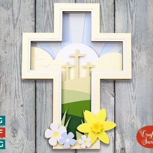 Easter Cross Scene SVG | Layered Easter Cross Religious Cutting File