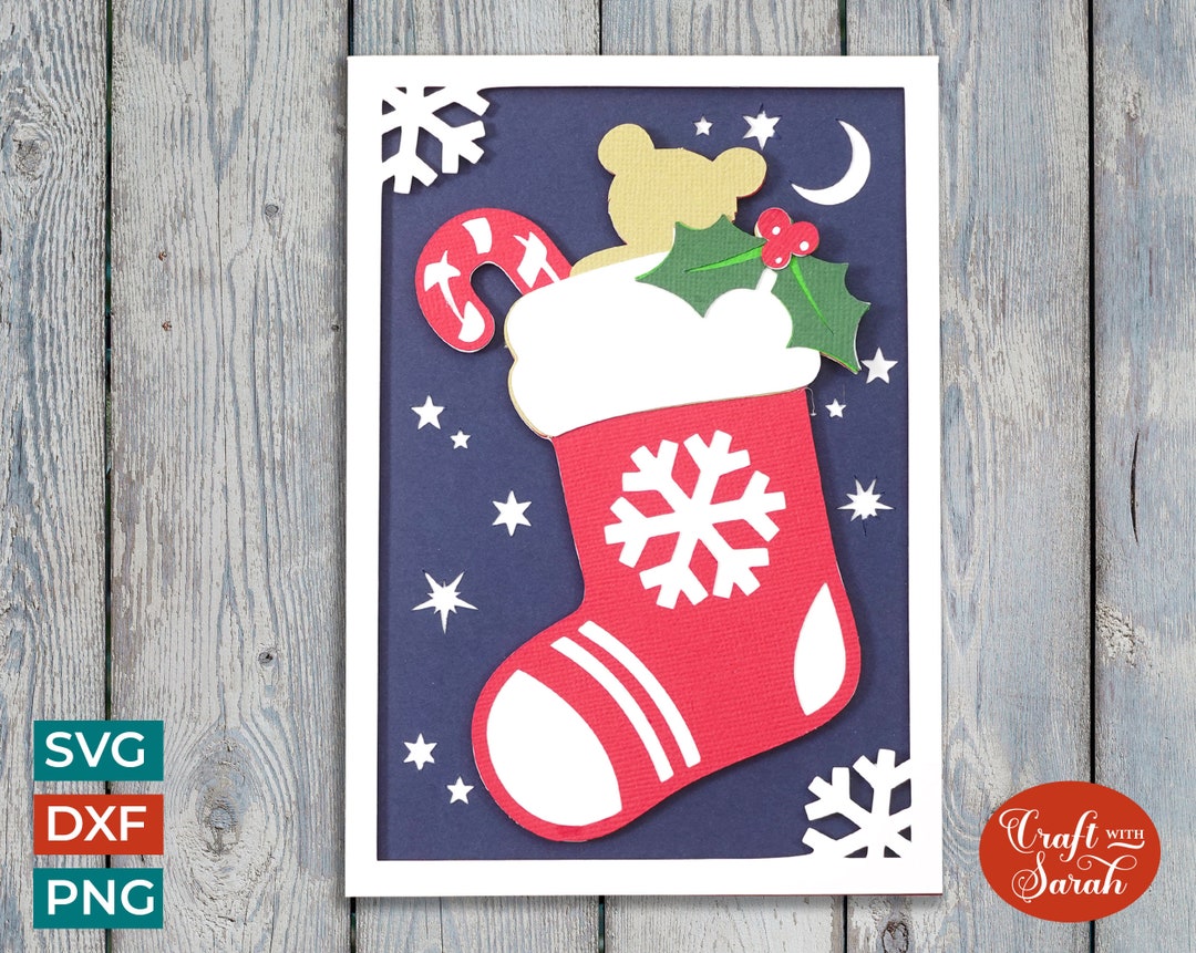 Christmas Stocking Card SVG Layered Festive Stocking Greetings Card Etsy