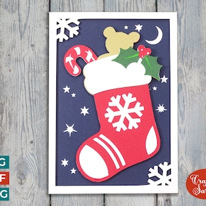 Weihnachtsstrumpf-Karte SVG | Geschichtete Festliche Strumpf-Gruß-Karte