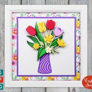Tulpen in vaas SVG | Gelaagd 3D-bestand voor snijbloemen boeket