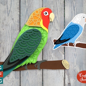 Inséparable SVG | Fichier de découpe 3D pour oiseaux d'amour en couches