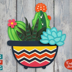 Archivo SVG de suculentas / Archivo de corte de cactus y suculentas en capas 3D