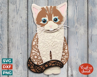 Tabby Kitten SVG | Layered Brown Striped Kitten Cutting File