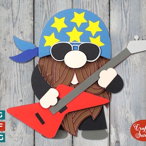 Rock Star Gnome SVG |Layered Male Musician Gnome Cut Files