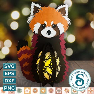 Lanterne panda roux SVG | Fichier de découpe 3D pour lanterne panda roux