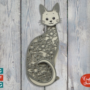 Chat bleu russe en couches SVG | Lime à découper en couches pour chat bleu russe