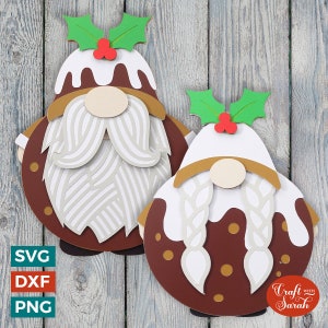 Archivos SVG de gnomos de pudín navideño / Archivos de corte de gnomos festivos masculinos y femeninos