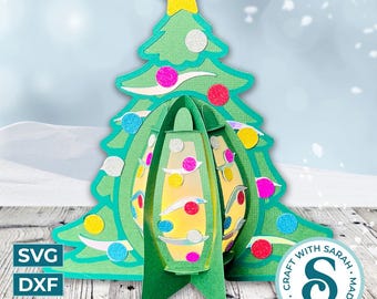 クリスマスツリーランタンSVG | レイヤードクリスマスツリーランタンカッティングファイル