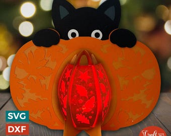 黒猫かぼちゃランタン3個セット PDF、SVG、スタジオテンプレート