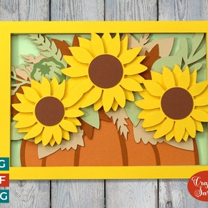 Carte citrouille tournesol SVG| Carte de voeux d'automne en couches