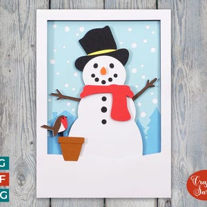 Tarjeta de muñeco de nieve SVG / Archivo de corte de tarjeta de felicitación navideña festiva en capas