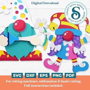 SVGs de Gnomos Palhaços | Arquivos de Corte de Gnomos de Circo em Camadas
