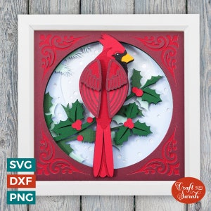 Kardinal Schatten Box SVG |  Festliche Weihnachtsschatten-Box-Schnittdatei