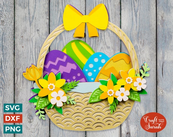 Easter Basket SVG File Layered Easter Eggs in Basket Cutting - Etsy