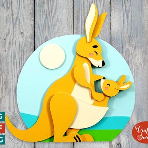 Känguru & Joey SVG | 3D Layered Mutter und Baby Känguru Cut File