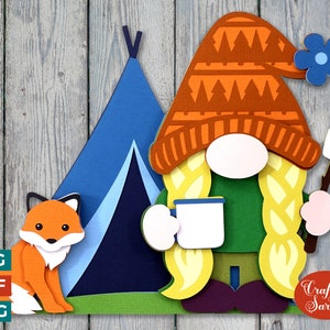 Camping Gnome SVG | Layered Female Outdoor Gonk Cut Files
