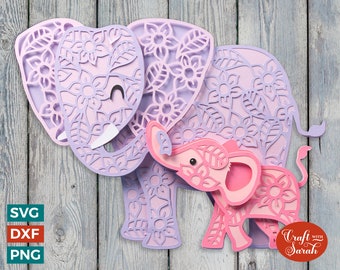 Mother & Baby Elephant SVG File | Layered Elephants Cutting File