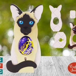 Porte-oeufs chat siamois SVG | Support à oeufs en chocolat pour chat siamois de Pâques