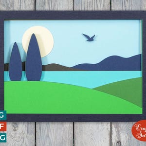 Landscape Lake Card SVG | Layered Nature Landscape Greetings Card Cutting File