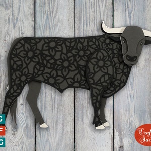 Bull SVG | Layered Bull with Horns Cutting File