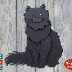 Chat noir pelucheux SVG | Fichier de découpe 3D pelucheux chat