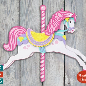 Carrouselpaard SVG | 3D gelaagd draaimolenbestand voor paarden