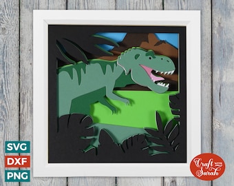 T Rex Shadow Box SVG File | Layered T Rex Cutting File