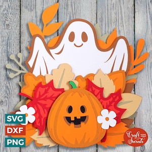 葉っぱの付いたゴースト SVG | レイヤー化された秋のゴーストカットファイル