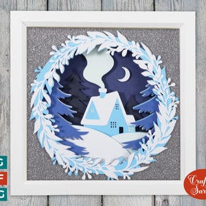 Winter Cottage Shadow Box | Winter Hygge Scene Cutting File