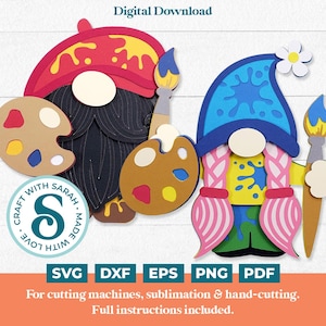 Gnome SVG d'artiste | Paire de limes à découper pour gnomes en couches