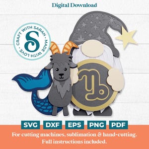 File di taglio SVG per gnomo del Capricorno / Gnomo dello zodiaco maschile a strati