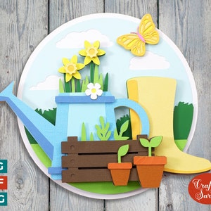 Escena de jardinería SVG / Archivo de corte de naturaleza y jardinería de primavera en capas