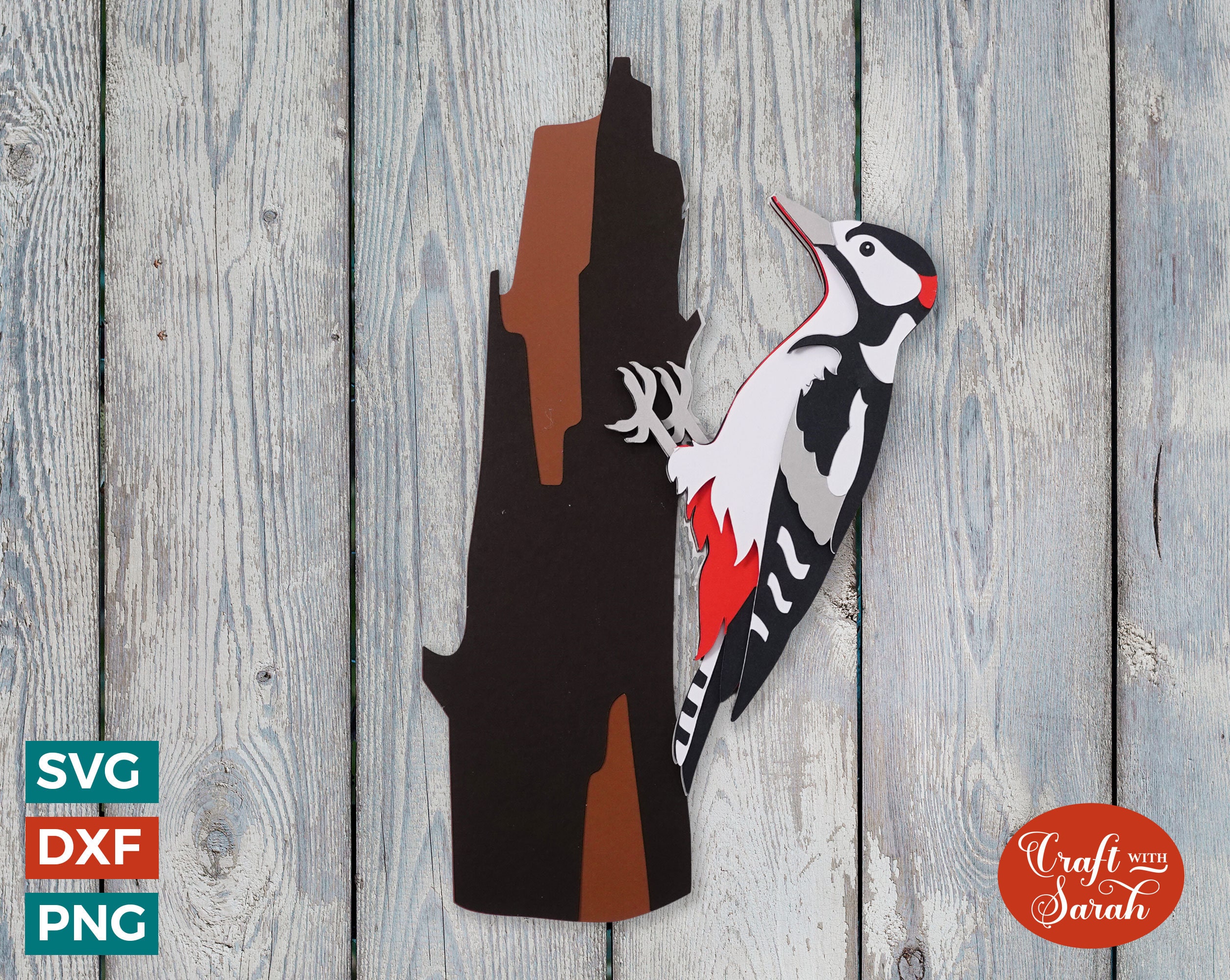 Great Spotted Woodpecker SVG 3D Layered Bird Cutting File