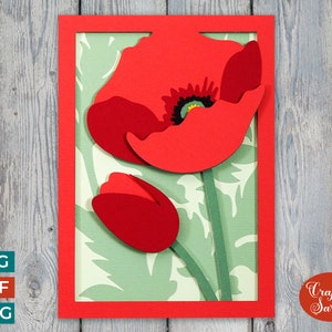 Carte de coquelicots SVG | Fichier de découpe de carte de voeux de pavot en couches