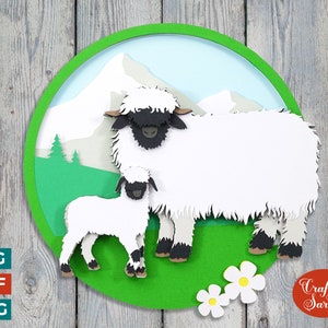Wallis Blacknose SVG | Gelaagde snijvijlen moederschapen en lam