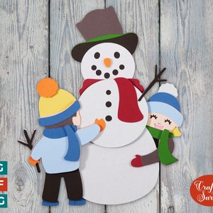 Snowman SVG | Children Building Snowman Layered SVG
