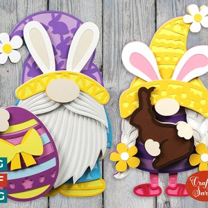 SVG de nain de Pâques 3D | Adorables gnomes de lapin de Pâques avec oeuf