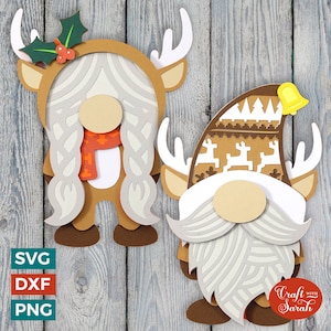 Archivos SVG de gnomos renos / Archivos de corte de gonks festivos masculinos y femeninos