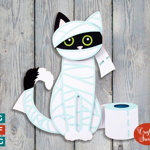 Mummie kat SVG | Gelaagde Halloween toiletrol kat gesneden vijlen