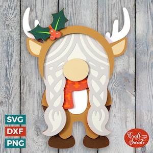 Gnomo reno SVG / Archivo de corte de gonk festivo femenino