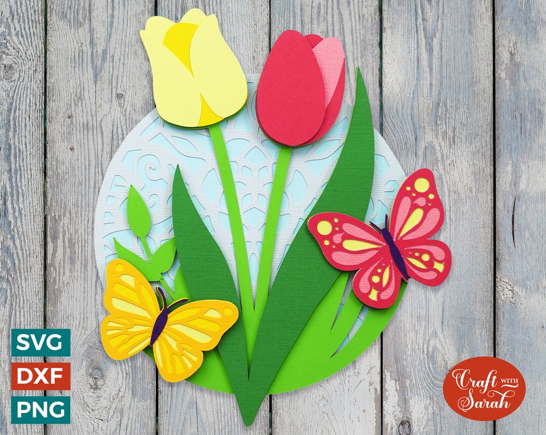 Spring Tulips & Butterflies SVG | 3D Easter SVG - Etsy