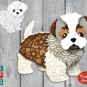 Petit chiot pelucheux SVG | Lime à découper pour chiots shih tzu ou maltais