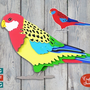 Rosella Bird SVG | Gelaagd 3D-snijbestand voor papegaaien