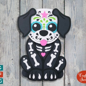 Sugar Skull Dog SVG / File di taglio Calavera di Halloween a strati